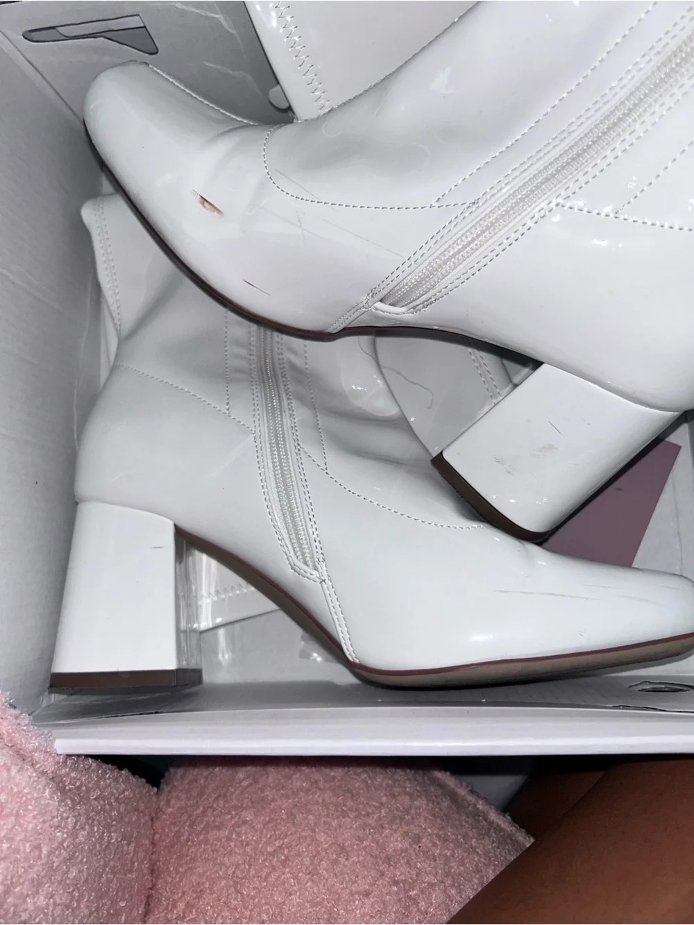 Women’s White Patent Knee-High Block Heel Boot
